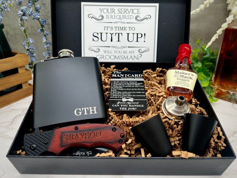 Groomsmen Proposal Gift Box, Groomsmen Gift, Groomsmen Gift Box, Groomsman Gift, Groomsman Gift Box Set, Pocket Knife, Groomsman Flask Gift Red/Black