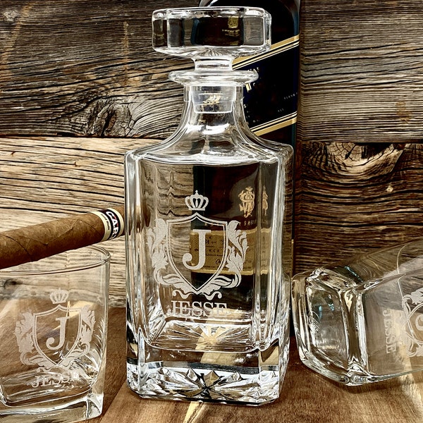 Whiskey Decanter and Glasses - Groomsmen Gifts, Groomsmen Proposal Gift, Father of the Bride Gift, Father of the Groom Gift, Fathers Day