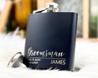 Engraved Gifts for Groomsmen and Best Man 6oz. Hip Flasks and Funnel