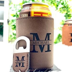 Personalized Can Cooler with Bottle Opener for Groomsmen Gifts Proposal Ideas Dark Brown/Round