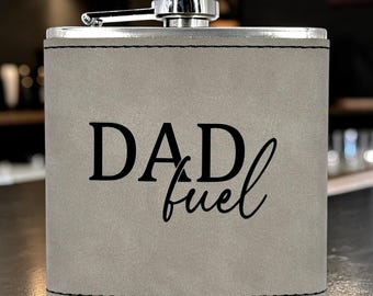 Father’s Day Vegan Leather Flask, Dad Fuel Stainless Steel Flask, Gift for Dad, Personalized Gift for Him