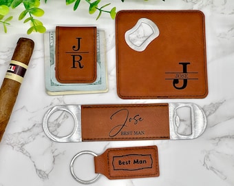 Personalized Groomsman Gift, Groomsman Proposal gift with Can Cooler, Money Clip, Bottle Opener, and Keychain, Wedding Party Gift Box