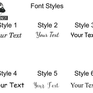 Może przedstawiać: Grafika przedstawiająca sześć r&oacute;żnych styl&oacute;w czcionek dla tekstu. Tekst brzmi "Your Text" w każdym stylu. Grafika zawiera r&oacute;wnież logo "His Corner".
