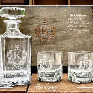 Personalized Whiskey Decanter Set and Glasses with Gift Box, Custom Engraved Barware for Husband, Boyfriend or Dad, Anniversary or Groomsmen