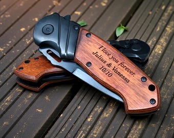 Engraved Pocket Knife Valentine’s Day Gift for Him, Personalized Anniversary Knife for Husband or Boyfriend