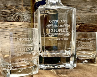 Officiant Appreciation: Personalized Engraved Gifts for Your Wedding Officiant, Meaningful Decanter Set for Whiskey