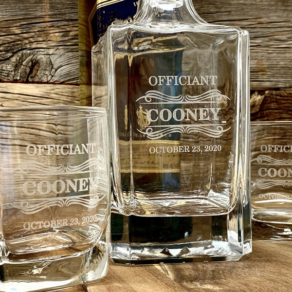 Officiant Appreciation: Personalized Engraved Gifts for Your Wedding Officiant, Meaningful Decanter Set for Whiskey