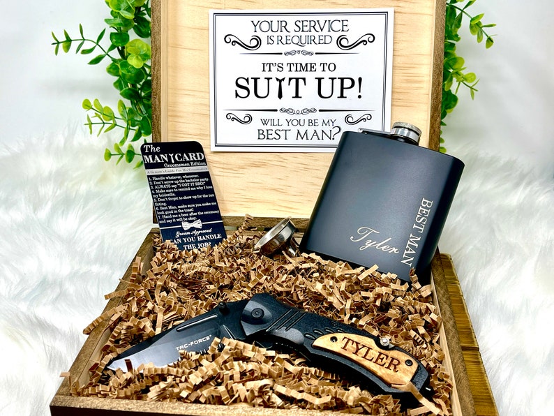 Groomsmen Gift proposal box set, Engraved knife, Personalized flask for best man, Groomsmen Proposal, Groomsmen Gifts, Groomsman gift set 