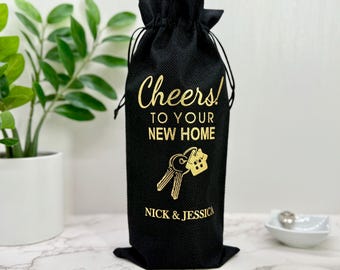 Personalized Wine Bag for Housewarming Gift, Custom New Home Gift with Name and Design, Wine Bottle Bag for Couple or Realtor Closing Gift