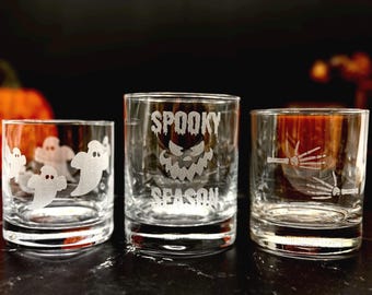 Halloween Whiskey Rock Glasses - Engraved Glasses - Halloween Barware - Halloween Drinkware - Halloween Party Decor - Personalized Gifts