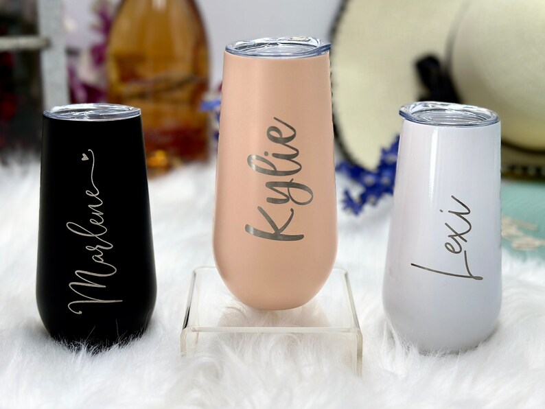Personalized Bridesmaid Gift - CHAMPAGNE FLUTES 6 Ounce Tumbler for Bachelorette Party Gifts for Her for Women Wedding Gift for Bridal Party image 6
