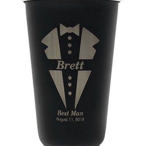 Groomsmen Gift Personalized Black Stainless Steel Pint Glass Cup Custom ...
