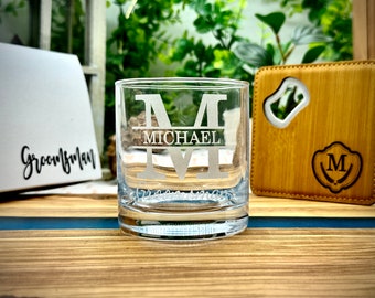 Personalized Whiskey Glasses for Groomsmen Proposal Gift Ideas, Coaster Bottle Opener