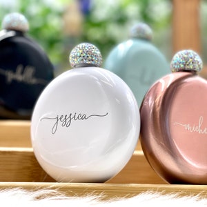 Personalized Round Flasks with Rhinestone Lid for Bridesmaid Gifts image 9