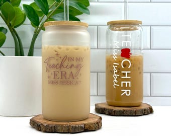 Personalized Teacher Can Glass – Custom Gift for Teacher – Teacher Appreciation – Gift for Teacher – Cute Teacher Iced Coffee Glass