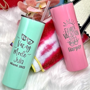 Engraved Family Trip Skinny Tumblers for Kids and Parents Vacation Getaway