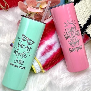 Engraved Family Trip Skinny Tumblers for Kids and Parents Vacation Getaway