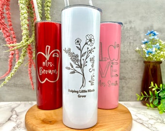 Personalized Teacher Tumbler, Back to School Gift, Iced Coffee Cup for Teacher, Engraved Skinny Tumbler, Custom Mug for Teacher