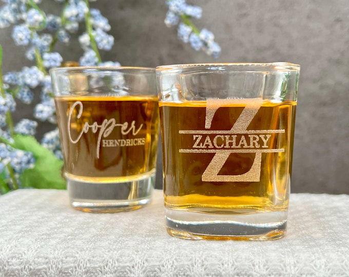 Personalized Shot Glass with Custom Engraving – Groomsmen Gift, Wedding Favor or Bachelor Party Glasses