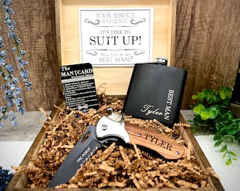 Personalized Groomsmen Proposal Gifts - Create your own Groomsmen Gifts with an Engraved Gift Box, Flask, Knife, and more!