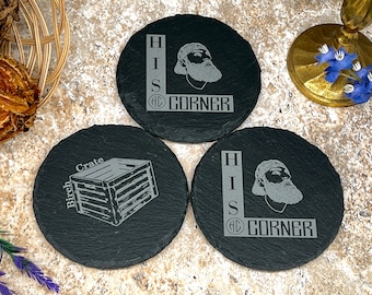Coaster for Employee Gifts, Personalized Black Slate Coaster, Engraved With Company Logo