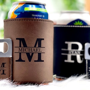 Personalized Can Cooler with Bottle Opener for Groomsmen Gifts Proposal Ideas Dark Brown/Square