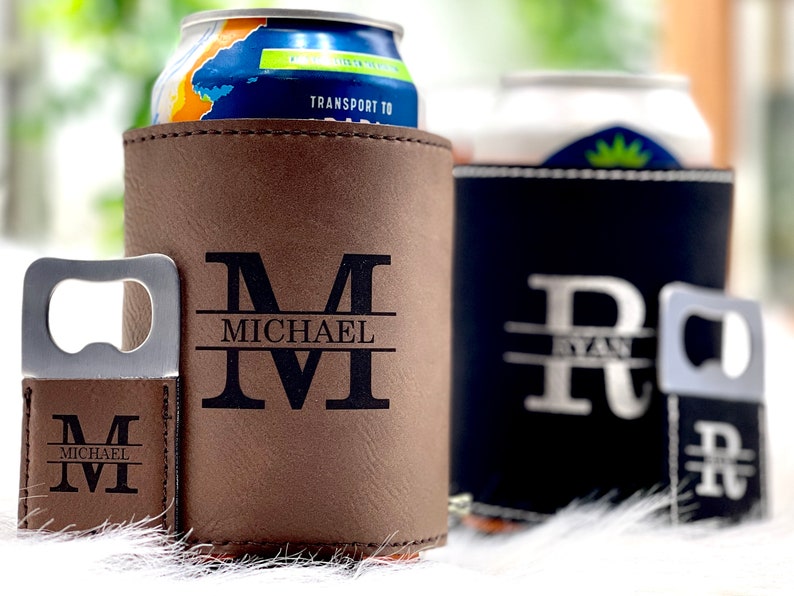 Personalized Can Cooler with Bottle Opener for Groomsmen Gifts Proposal Ideas Dark Brown/Square