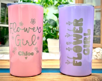 Gift for Flower Girl, Flower Girl Gift set with personalized Tumbler, Makeup Bag, Compact Mirror and Gift Box