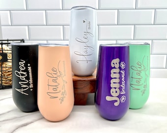 Personalized Champagne Tumbler, Bridesmaids Gift, Bridal Party Gift, Custom 6oz Champagne Tumbler, Maid of Honor Gifts
