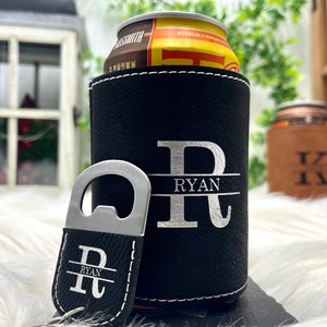 Personalized Can Cooler with Bottle Opener for Groomsmen Gifts Proposal Ideas Black/Round