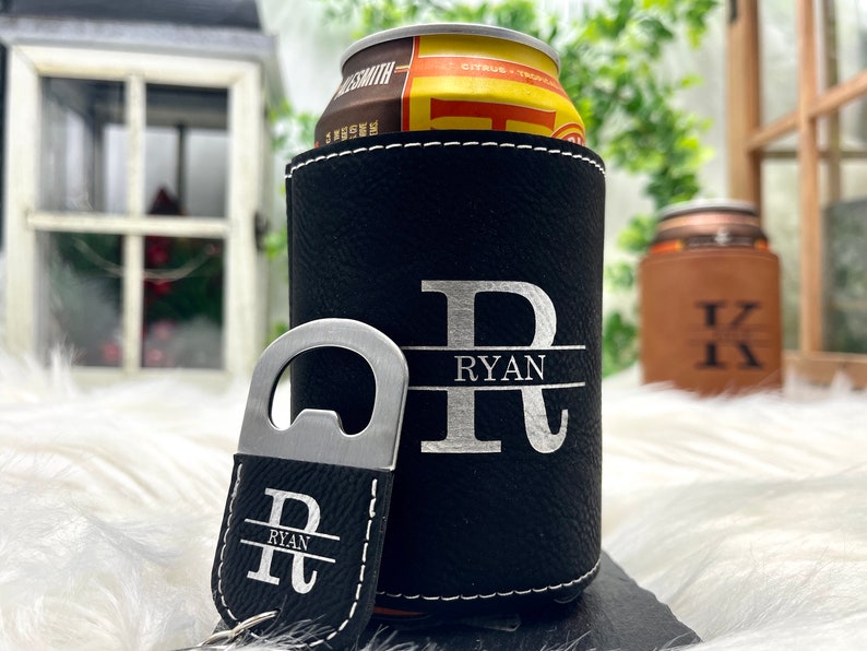 Personalized Can Cooler with Bottle Opener for Groomsmen Gifts Proposal Ideas Black/Round