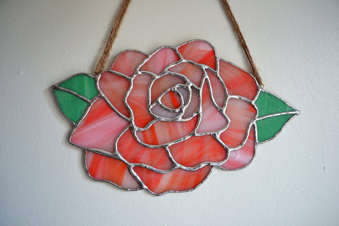 Stained Glass Rose Suncatcher Etsy