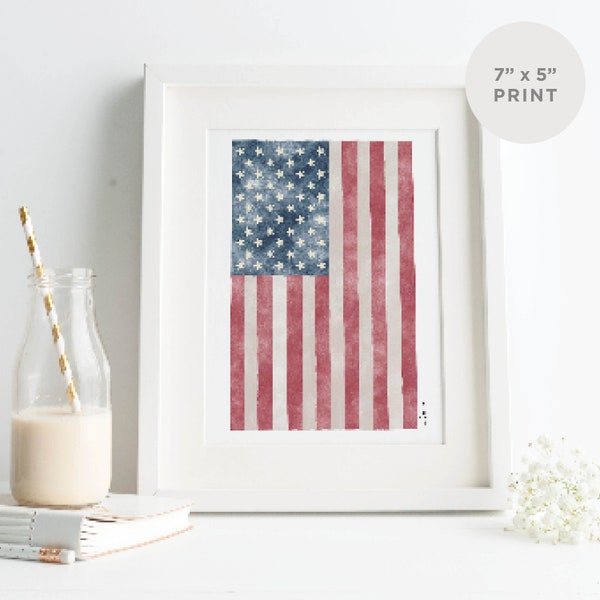 Patriotique imprimable, aquarelle, drapeau américain, drapeau aquarelle, États-Unis, téléchargement instantané, PDF imprimable, JPG haute résolution, impression drapeau 5x7