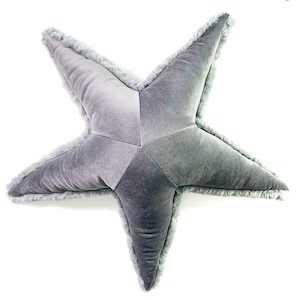 Solid Gray Starfish Pillow,  Handmade Sea Star Plush, Small Starfish in velvet and Faux Fur Fabrics, Modern Pillow for Living Room Decor.