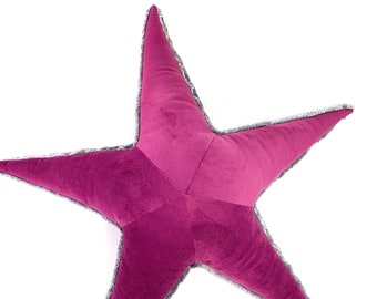 Starfish Plush Pillow - Magenta Sea Star Cushion Handmade, Fuchsia Velvet Decorative Shaped Pillow for Her, Stuffed Sea Animal Toy for Girl.