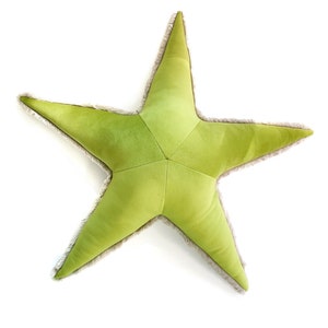 Handmade Green Starfish Plush Pillow- Chartreuse Sea Star Shaped Cushion, Solid Velvet Pillow for Child room Decor or Housewarming Gift Idea