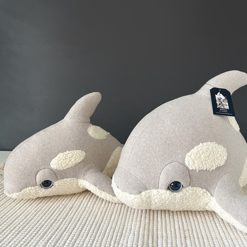 Little Sand Baby Orca Plush Organic Beige Stuffed Animal for Babies, Handmade Small Killer Whale Stuffed Toy for Welcome Neutral Baby Gift image 3