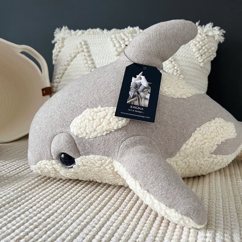 Little Sand Baby Orca Plush Organic Beige Stuffed Animal for Babies, Handmade Small Killer Whale Stuffed Toy for Welcome Neutral Baby Gift image 2