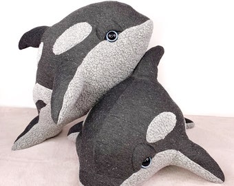 Small Killer Whale Plush Toy- Handmade Gray Baby Orca Whale, Minimalist Sea Stuffed Animal and Soft Toys for Kids, Friends Love The Sea Life