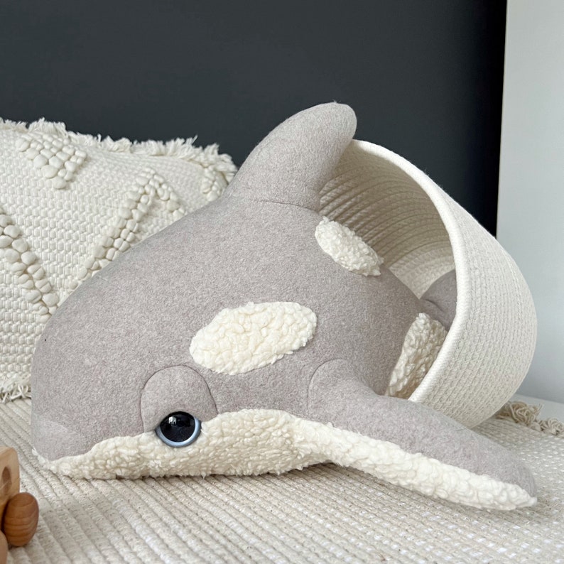 Little Sand Baby Orca Plush Organic Beige Stuffed Animal for Babies, Handmade Small Killer Whale Stuffed Toy for Welcome Neutral Baby Gift image 1