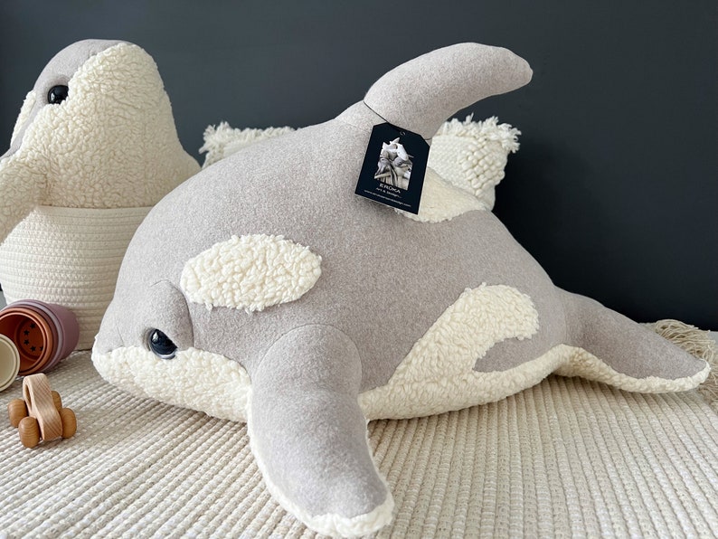 Little Sand Baby Orca Plush Organic Beige Stuffed Animal for Babies, Handmade Small Killer Whale Stuffed Toy for Welcome Neutral Baby Gift image 6