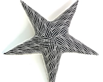 Black Starfish Pillow Plush - Handmade Small Sea Star Cushion, Natural Soft Pillow Minimalist Black & White Stuffed animal for Neutral Rooms