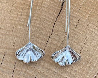 Silver Ginkgo leaf drop earrings