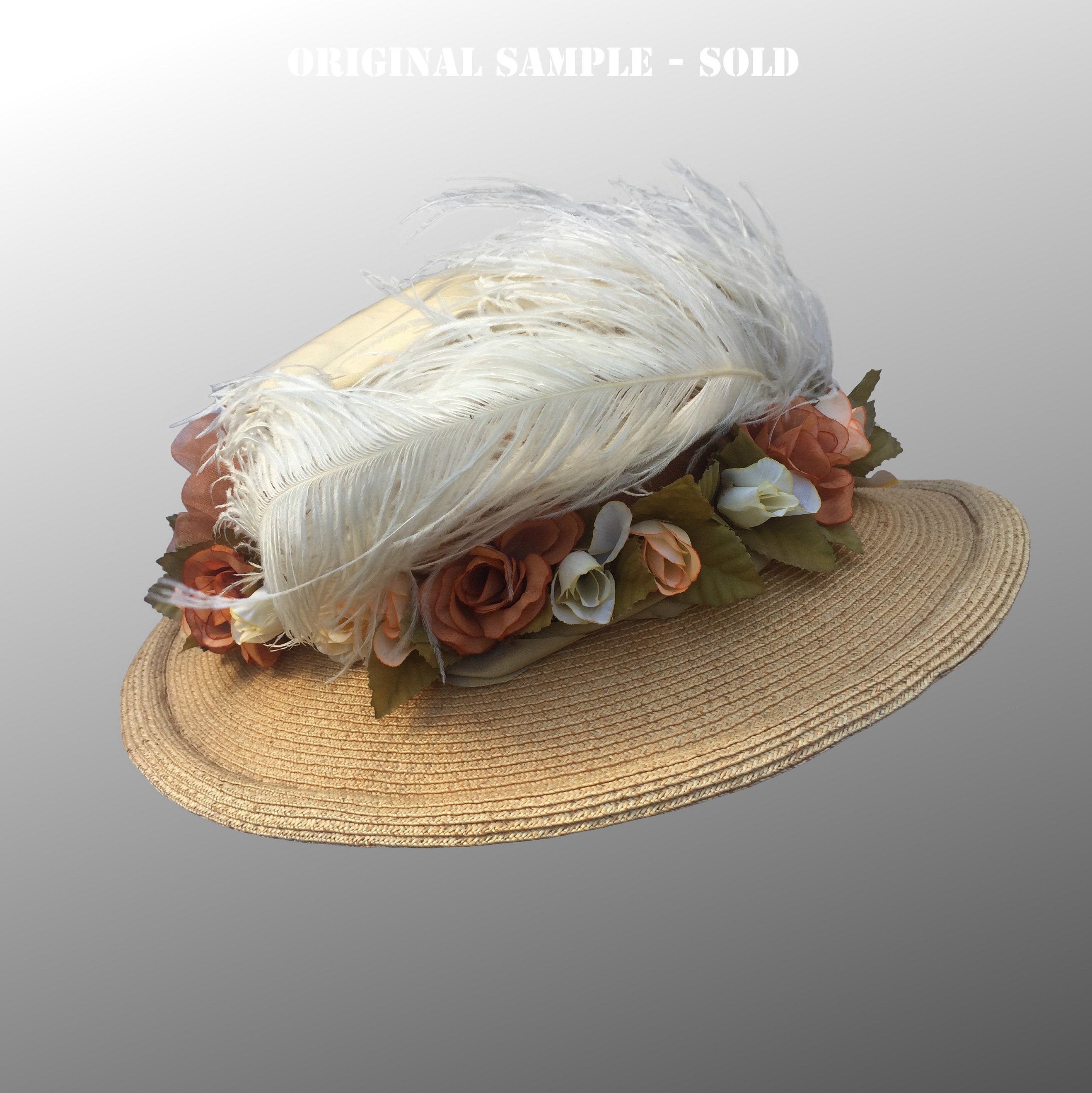 Black & Cream Straw Hat with Lace and Floral Feather Detail Thereisno Lace Fascinators For Women Victorian Bonnet Floral  main image 3