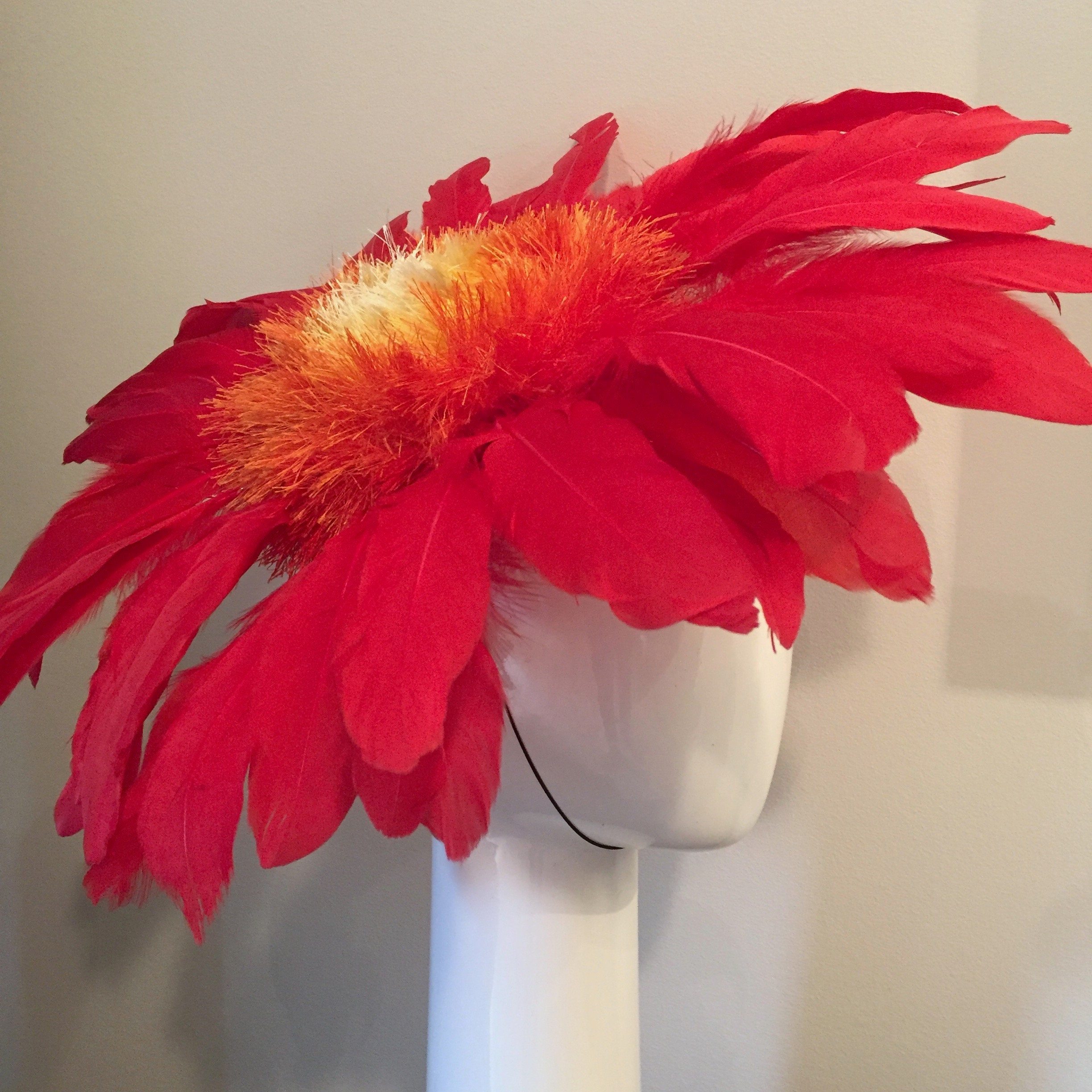 Flame Red Yellow Orange Feather Flower Ascot Derby Hat - Etsy