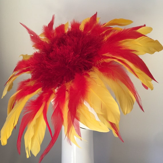 Red Yellow Flame Scarlett Feather Flower Ascot Derby Hat | Etsy