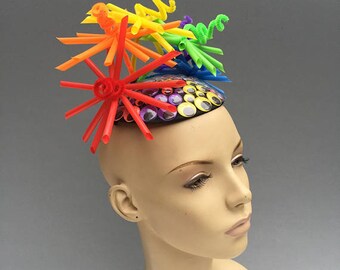 Rainbow Feather Fascinator Hat, Multicolor Feather  display picture 1