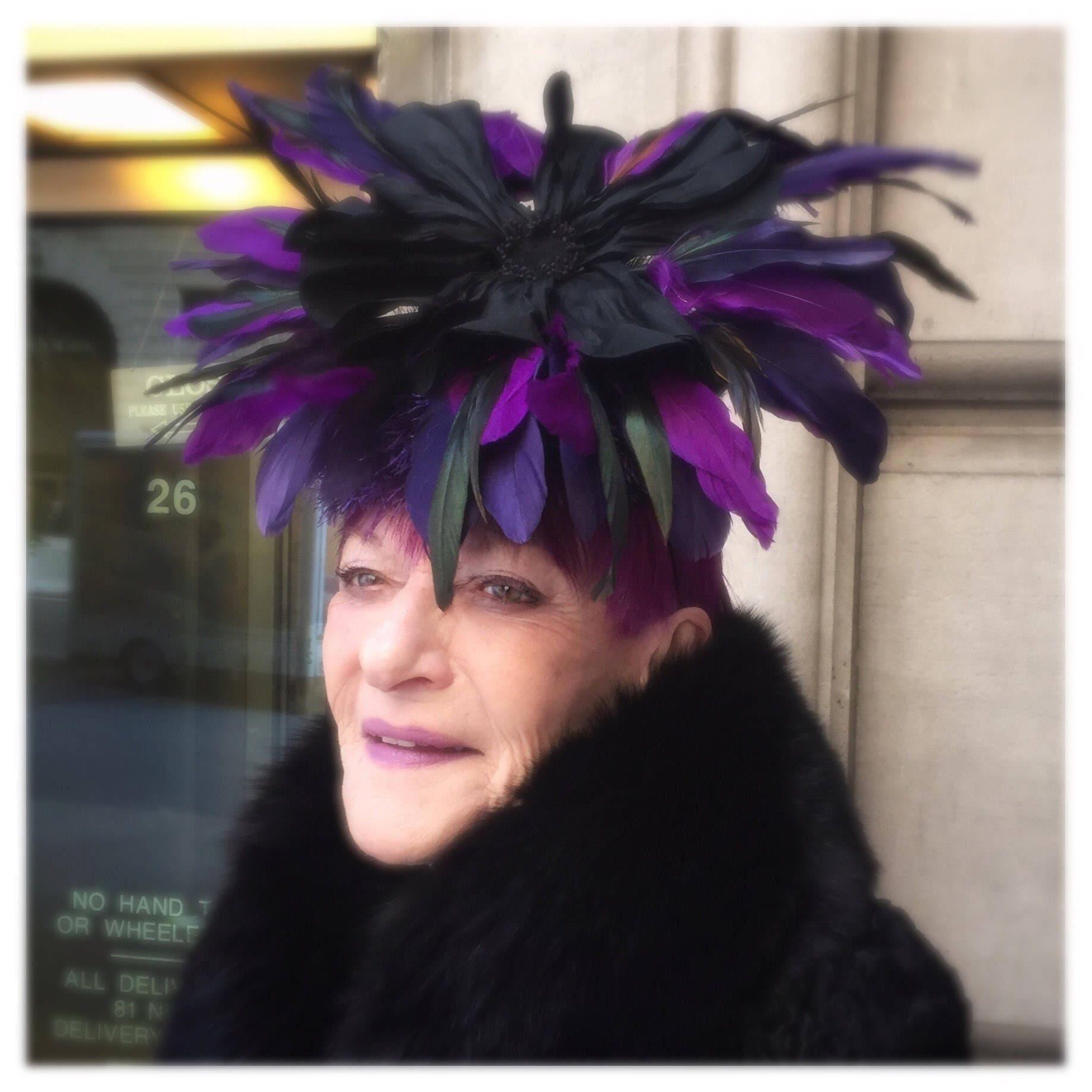 Purple Black Feather Fascinator: Handmade Flower Cocktail Hat