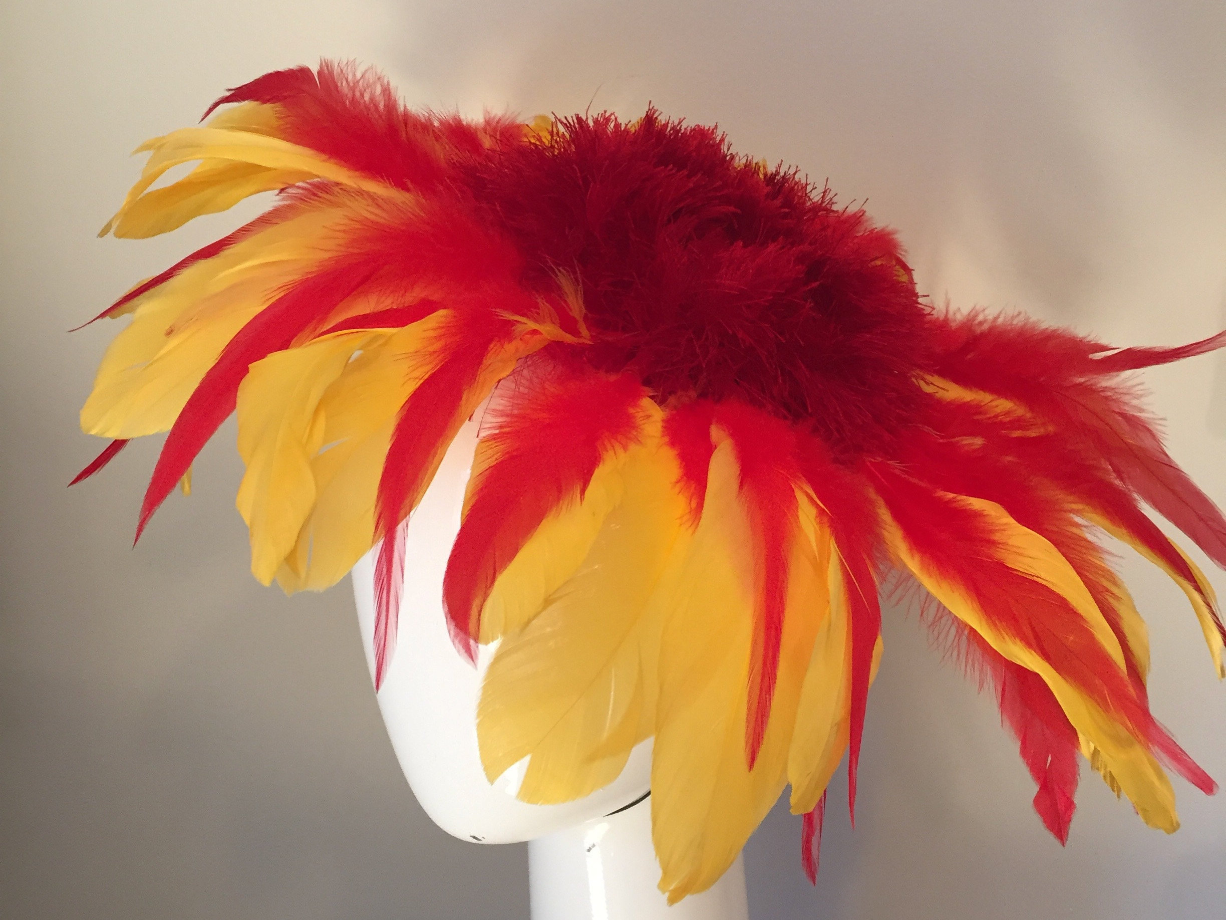 Red Yellow Flame Scarlett Feather Flower Ascot Derby Hat - Etsy