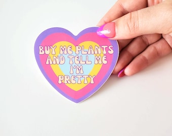 Buy Me Plants Vinyl Sticker, Heart-Shaped Glossy Sticker